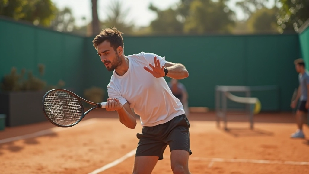 Tennis player executing forehand stroke with proper form and follow-through