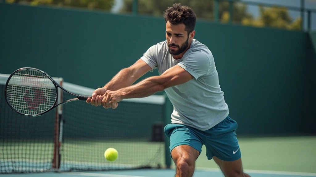 Tennis players demonstrating tactical court positioning and volley execution during competitive doubles match