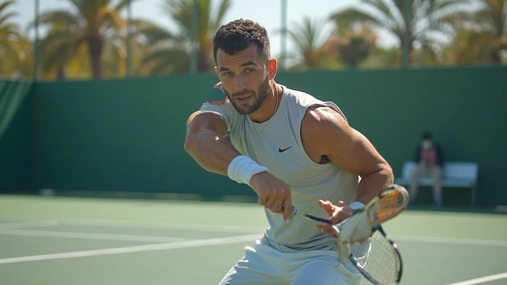 Professional tennis player demonstrating proper training form during conditioning session