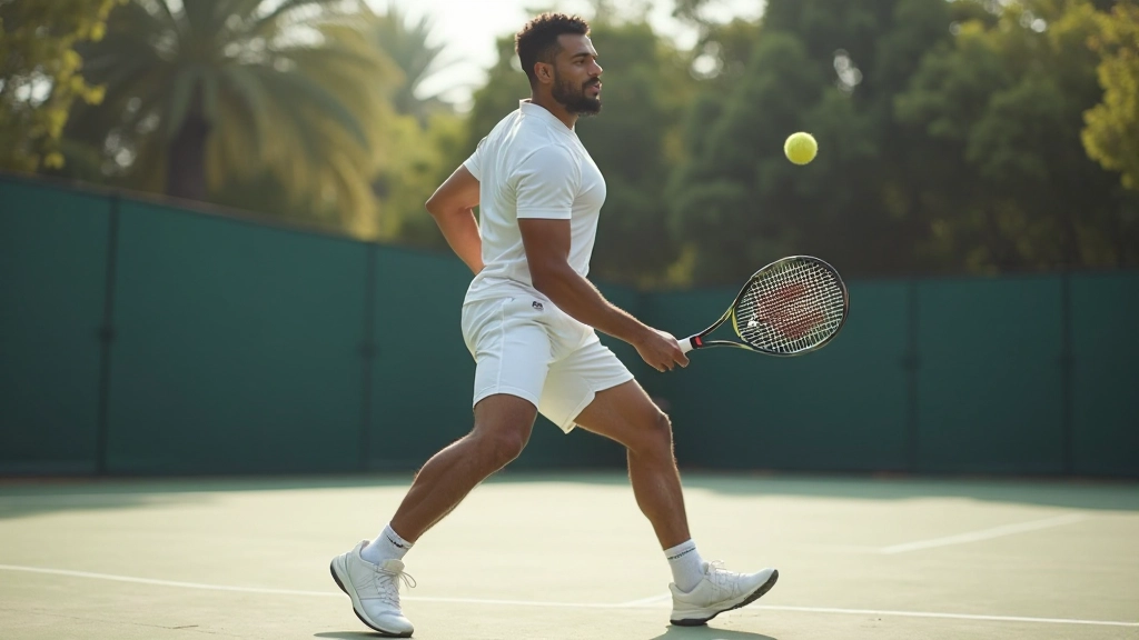 Professional tennis player demonstrating proper court positioning and footwork movement during competitive play