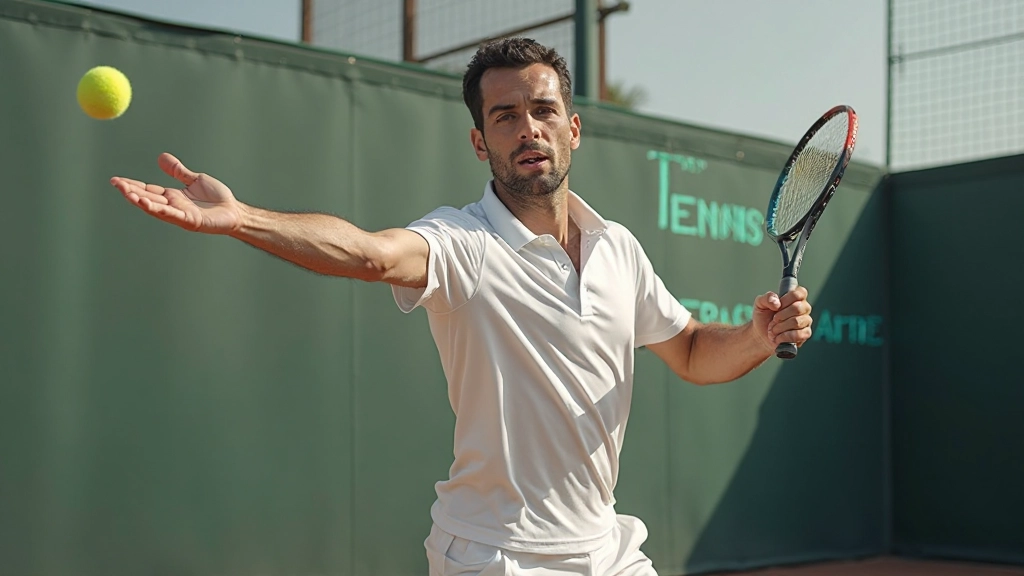 Professional tennis player demonstrating explosive serve technique with power generation from body rotation